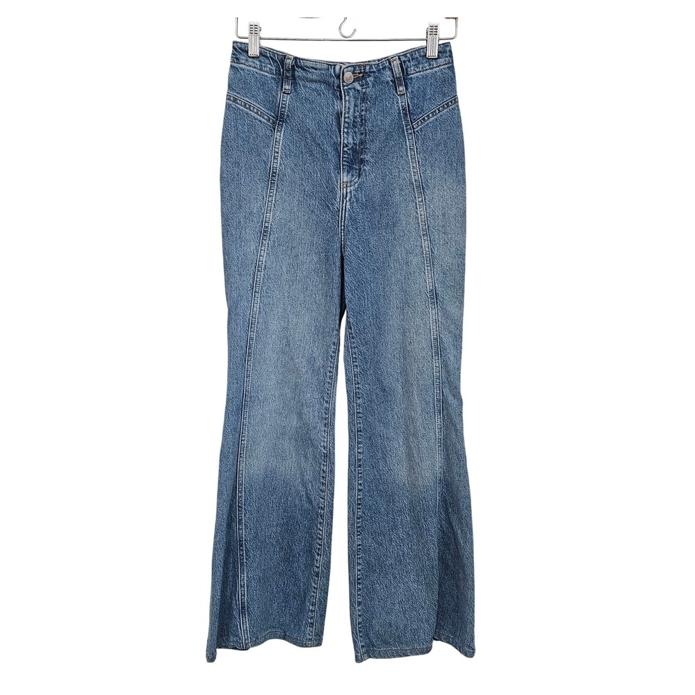 Weβ The Free Florence Wide Leg Jeans Womens 28 High Rise Front Seam Boho Retro